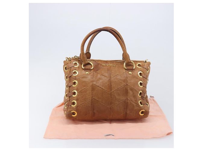 Miu Miu Hand Bag Leather 2way Brown Gold - vista 31