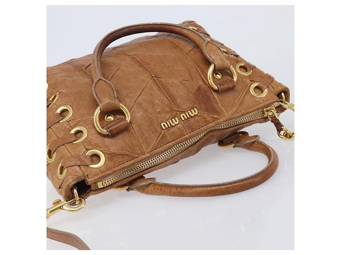 Miu Miu Hand Bag Leather 2way Brown Gold - vista 6