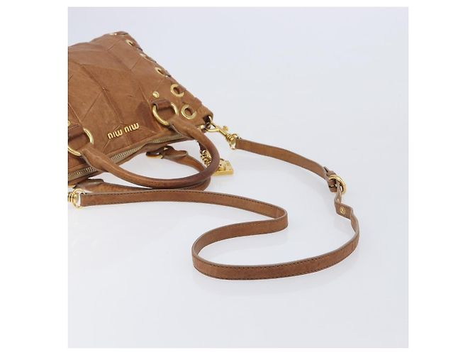 Miu Miu Hand Bag Leather 2way Brown Gold - vista 9