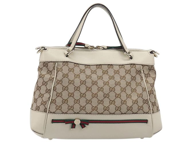 GUCCI GG Canvas Web Sherry Line Hand Bag Beige Gold 269894 - vista 2