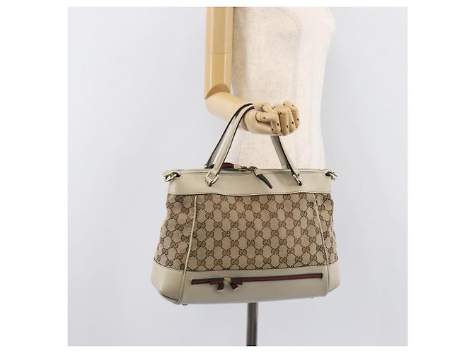 GUCCI GG Canvas Web Sherry Line Hand Bag Beige Gold 269894 - vista 25