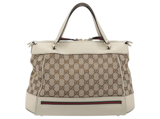 GUCCI GG Canvas Web Sherry Line Hand Bag Beige Gold 269894 - vista 3