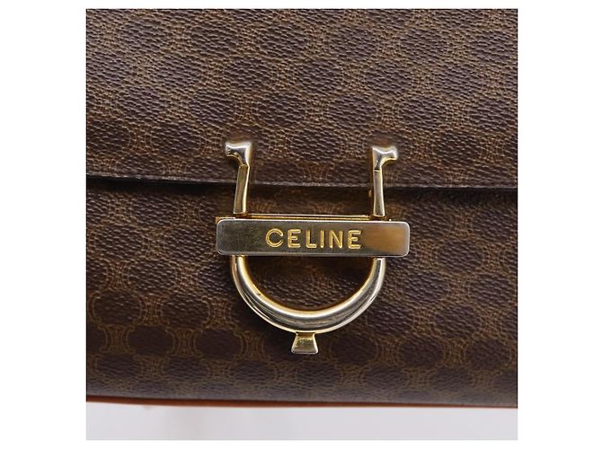 Céline CELINE Macadam Canvas Shoulder Bag PVC Leather Brown Gold - vista 13