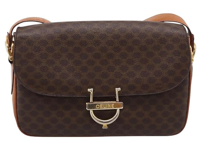 Céline CELINE Macadam Canvas Shoulder Bag PVC Leather Brown Gold - vista 2