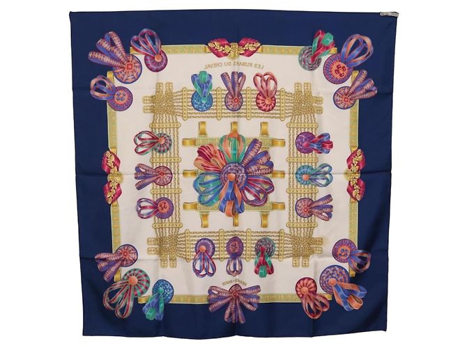 Hermès HERMES Carre 90 Scarf  LES RUBANS DU CHEVAL  Silk Blue - vista 15
