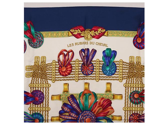 Hermès HERMES Carre 90 Scarf  LES RUBANS DU CHEVAL  Silk Blue - vista 3