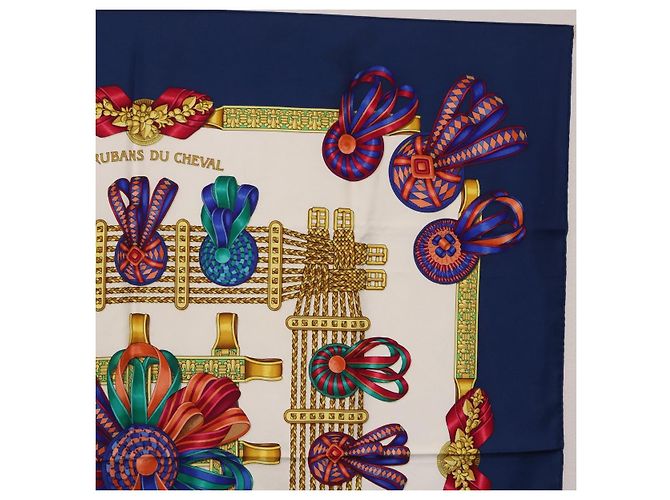 Hermès HERMES Carre 90 Scarf  LES RUBANS DU CHEVAL  Silk Blue - vista 4