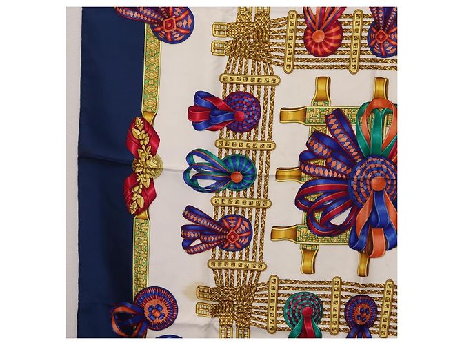 Hermès HERMES Carre 90 Scarf  LES RUBANS DU CHEVAL  Silk Blue - vista 5