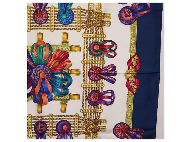 Hermès HERMES Carre 90 Scarf  LES RUBANS DU CHEVAL  Silk Blue - vista 7