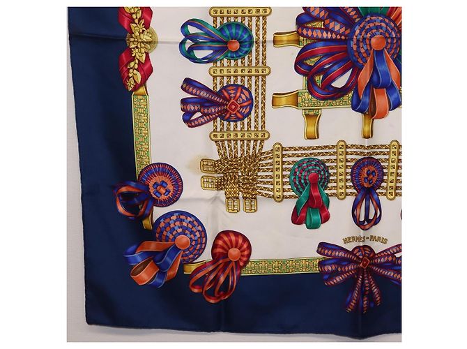 Hermès HERMES Carre 90 Scarf  LES RUBANS DU CHEVAL  Silk Blue - vista 8
