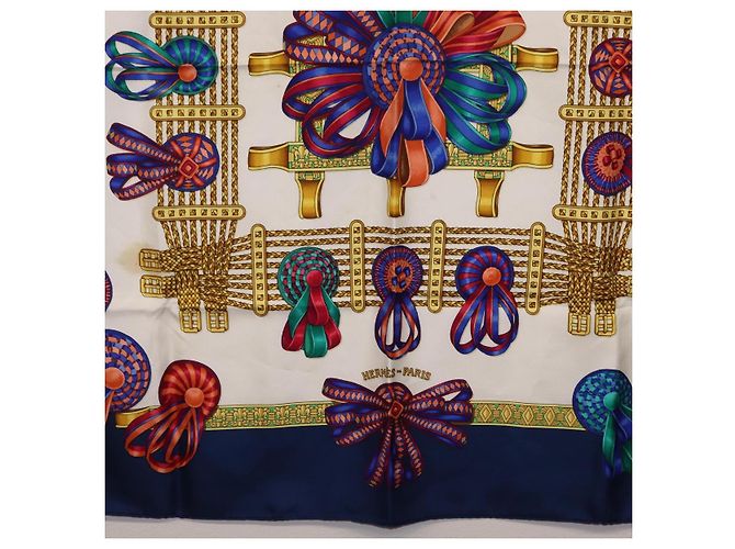 Hermès HERMES Carre 90 Scarf  LES RUBANS DU CHEVAL  Silk Blue - vista 9
