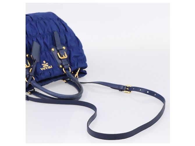 PRADA Gathered Hand Bag Nylon 2way Blue Gold - vista 10