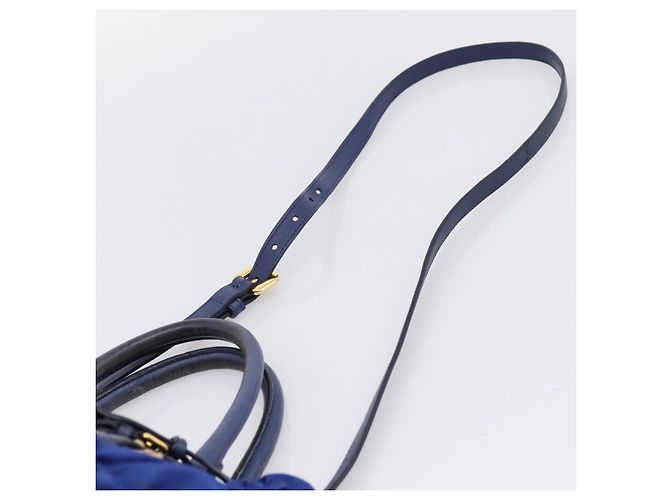 PRADA Gathered Hand Bag Nylon 2way Blue Gold - vista 11