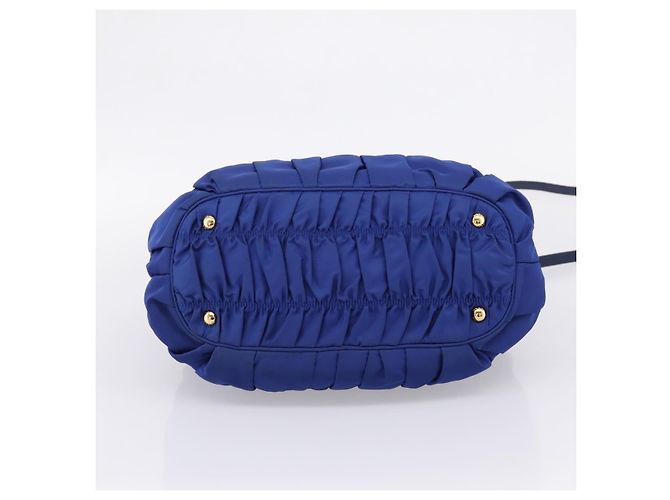 PRADA Gathered Hand Bag Nylon 2way Blue Gold - vista 12
