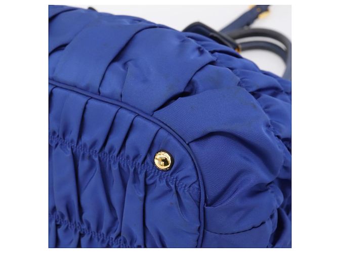 PRADA Gathered Hand Bag Nylon 2way Blue Gold - vista 13