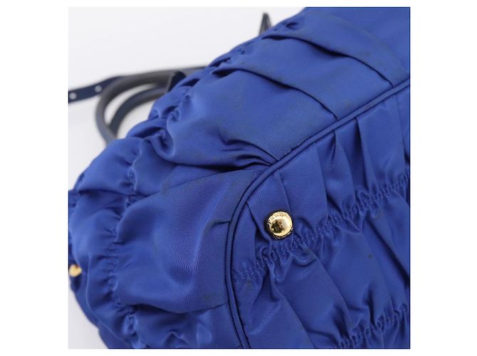 PRADA Gathered Hand Bag Nylon 2way Blue Gold - vista 14