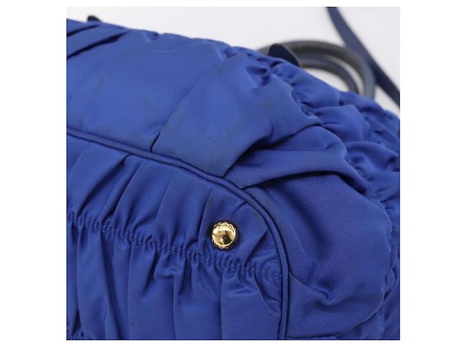 PRADA Gathered Hand Bag Nylon 2way Blue Gold - vista 15