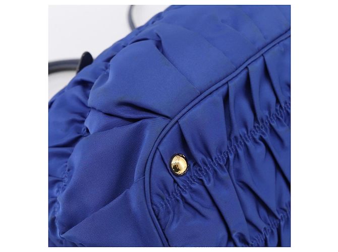PRADA Gathered Hand Bag Nylon 2way Blue Gold - vista 16