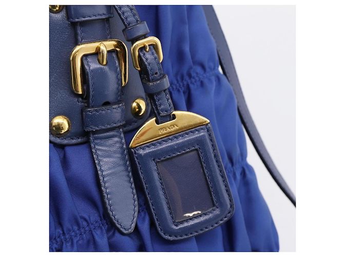 PRADA Gathered Hand Bag Nylon 2way Blue Gold - vista 17
