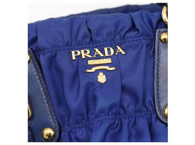 PRADA Gathered Hand Bag Nylon 2way Blue Gold - vista 18