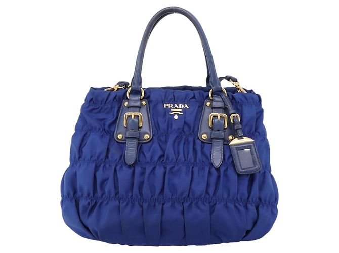 PRADA Gathered Hand Bag Nylon 2way Blue Gold - vista 2