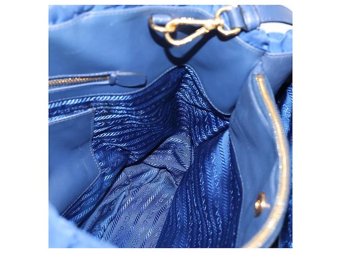 PRADA Gathered Hand Bag Nylon 2way Blue Gold - vista 21