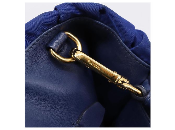 PRADA Gathered Hand Bag Nylon 2way Blue Gold - vista 27