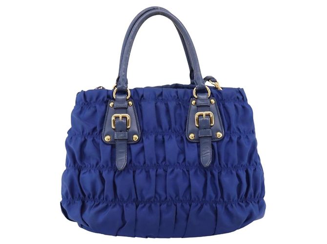 PRADA Gathered Hand Bag Nylon 2way Blue Gold - vista 3