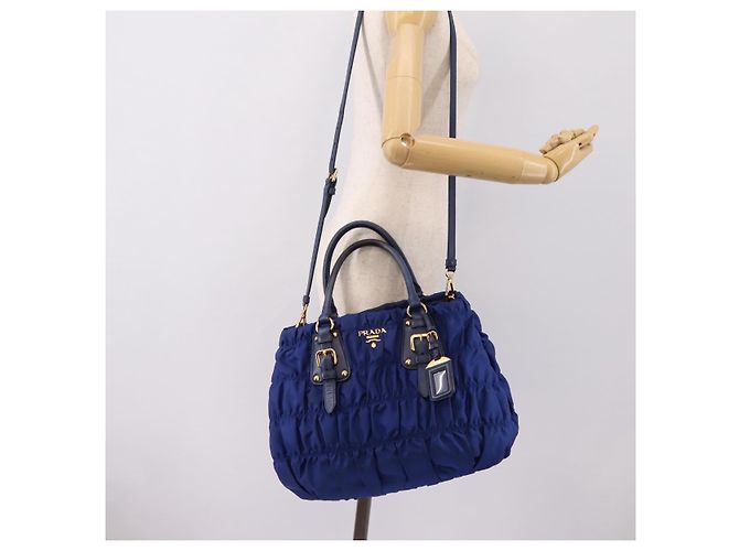 PRADA Gathered Hand Bag Nylon 2way Blue Gold - vista 33