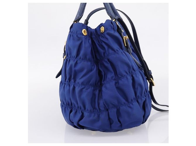 PRADA Gathered Hand Bag Nylon 2way Blue Gold - vista 4