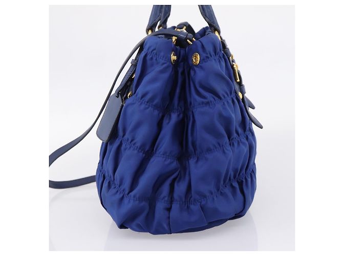 PRADA Gathered Hand Bag Nylon 2way Blue Gold - vista 5