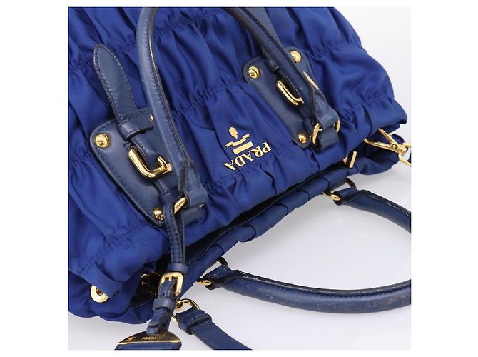 PRADA Gathered Hand Bag Nylon 2way Blue Gold - vista 6