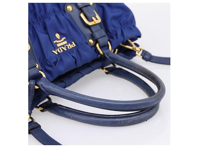PRADA Gathered Hand Bag Nylon 2way Blue Gold - vista 7