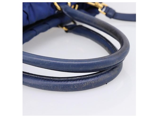 PRADA Gathered Hand Bag Nylon 2way Blue Gold - vista 8