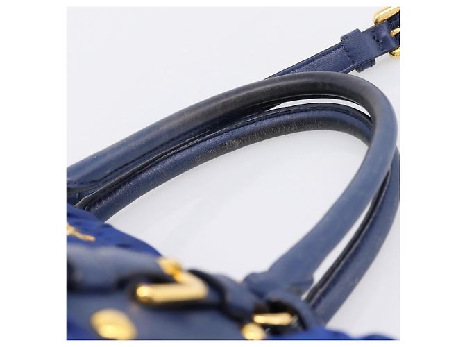 PRADA Gathered Hand Bag Nylon 2way Blue Gold - vista 9