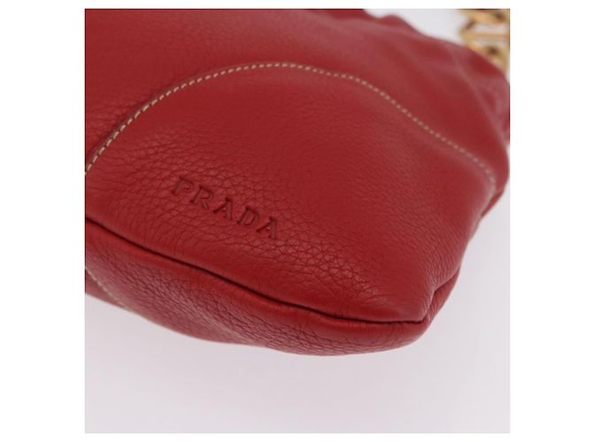 PRADA Chain Shoulder Bag Vittero Dino Leather Red Gold - vista 13