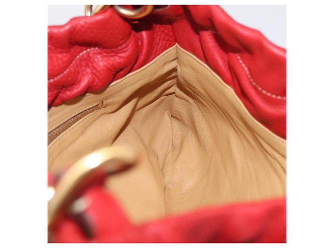 PRADA Chain Shoulder Bag Vittero Dino Leather Red Gold - vista 19