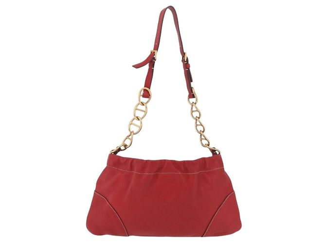 PRADA Chain Shoulder Bag Vittero Dino Leather Red Gold - vista 2