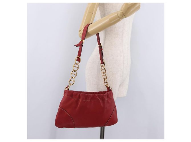 PRADA Chain Shoulder Bag Vittero Dino Leather Red Gold - vista 25
