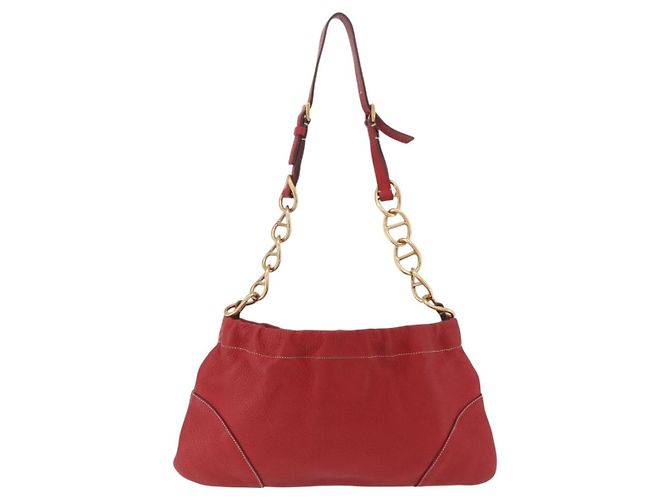 PRADA Chain Shoulder Bag Vittero Dino Leather Red Gold - vista 3