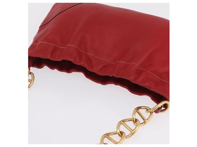 PRADA Chain Shoulder Bag Vittero Dino Leather Red Gold - vista 6