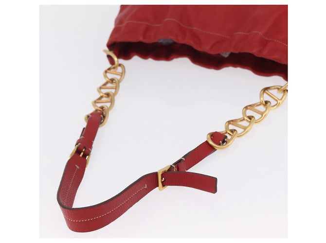 PRADA Chain Shoulder Bag Vittero Dino Leather Red Gold - vista 7
