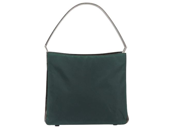 PRADA Metal Handle Shoulder Bag Nylon Green Silver - vista 13
