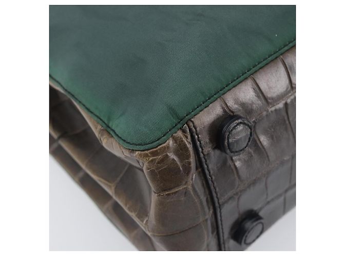 PRADA Metal Handle Shoulder Bag Nylon Green Silver - vista 15