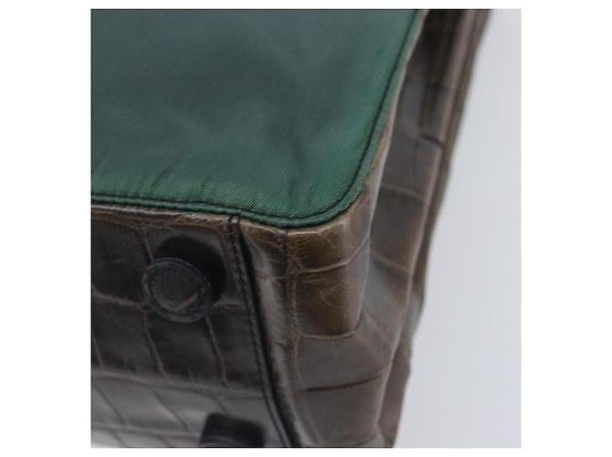 PRADA Metal Handle Shoulder Bag Nylon Green Silver - vista 16