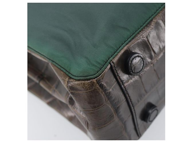 PRADA Metal Handle Shoulder Bag Nylon Green Silver - vista 17