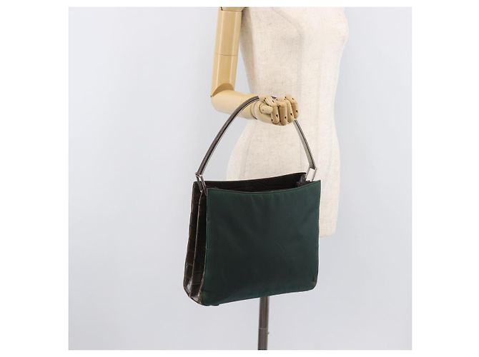 PRADA Metal Handle Shoulder Bag Nylon Green Silver - vista 25