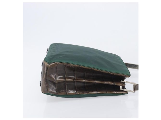 PRADA Metal Handle Shoulder Bag Nylon Green Silver - vista 3