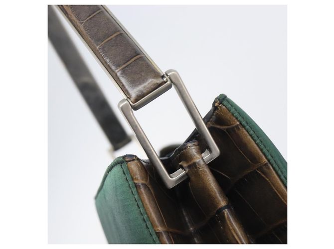 PRADA Metal Handle Shoulder Bag Nylon Green Silver - vista 8