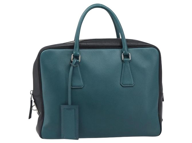PRADA Hand Bag Saffiano leather Black Emerald Green - vista 13